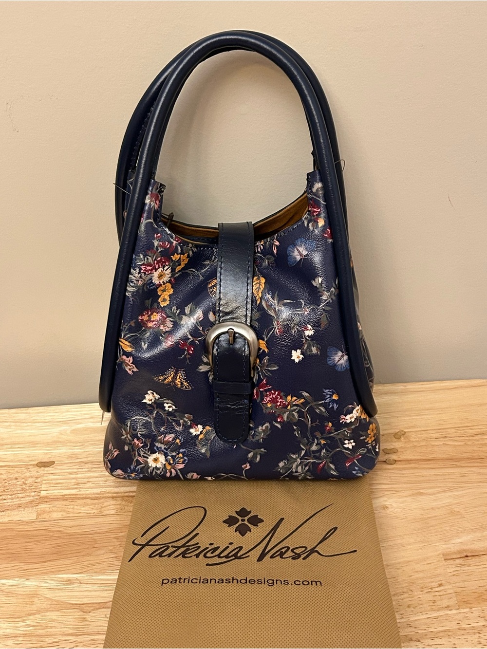 Patricia Nash Navy Floral Shoulder Bag with Buckle Detail - Picture 15 of 16